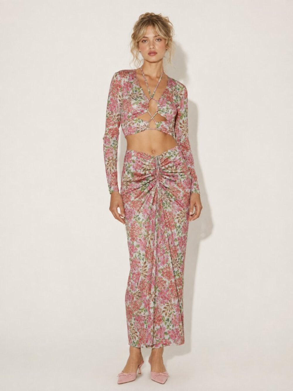 Anthropologie HANSEN & GRETAL Watercolour Floral Metallic Skirt Set $500 MSRP